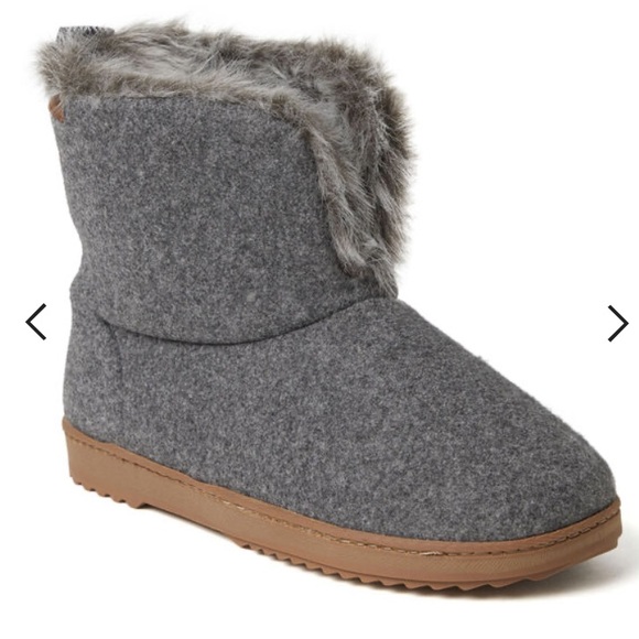 NWT Dearfoams Sierra Comfy Cozy Booties Memory Foam Outsoles Furry Boot Slippers - Picture 2 of 11